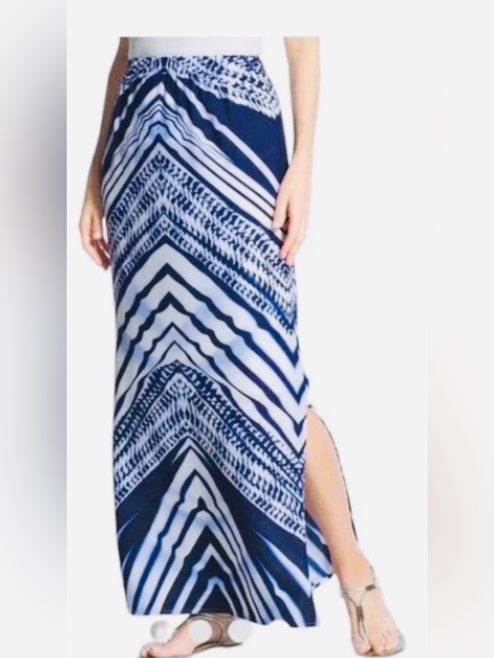 NWOT Chico's  Multi Blue and White Striped Maxi Skirt SZ 2 Chico's